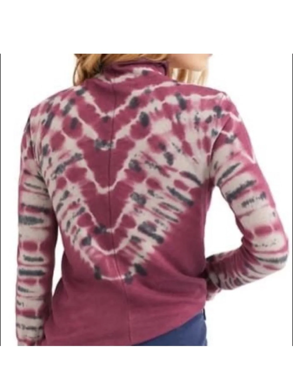 Free People Psychedelic Turtleneck Top in a Burgundy Multi Tie-Dye pattern